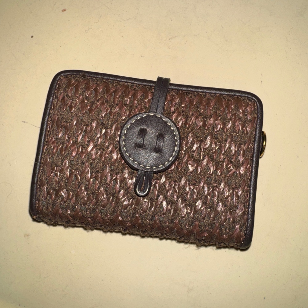 Etienne Aigner Woven Brown Wallet with Button Closure